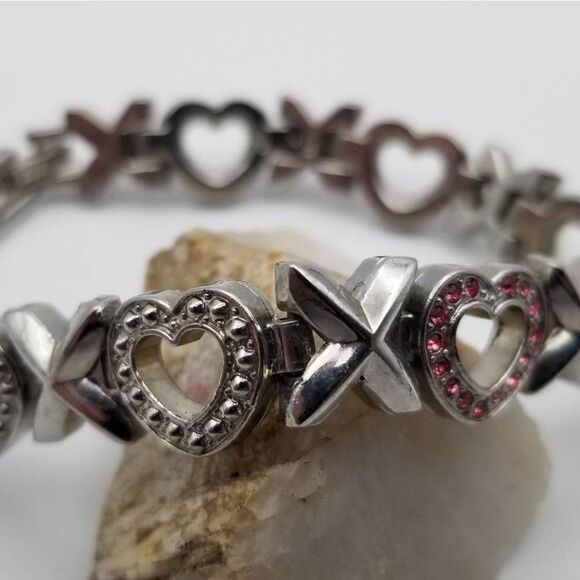 New York Diamante xo heart tennis bracelet set in sterling silver - Picture 2 of 2